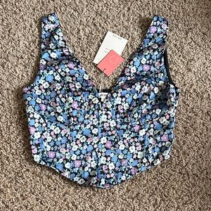 Floral Sweetheart Bustier Crop Top - Blue Multi
